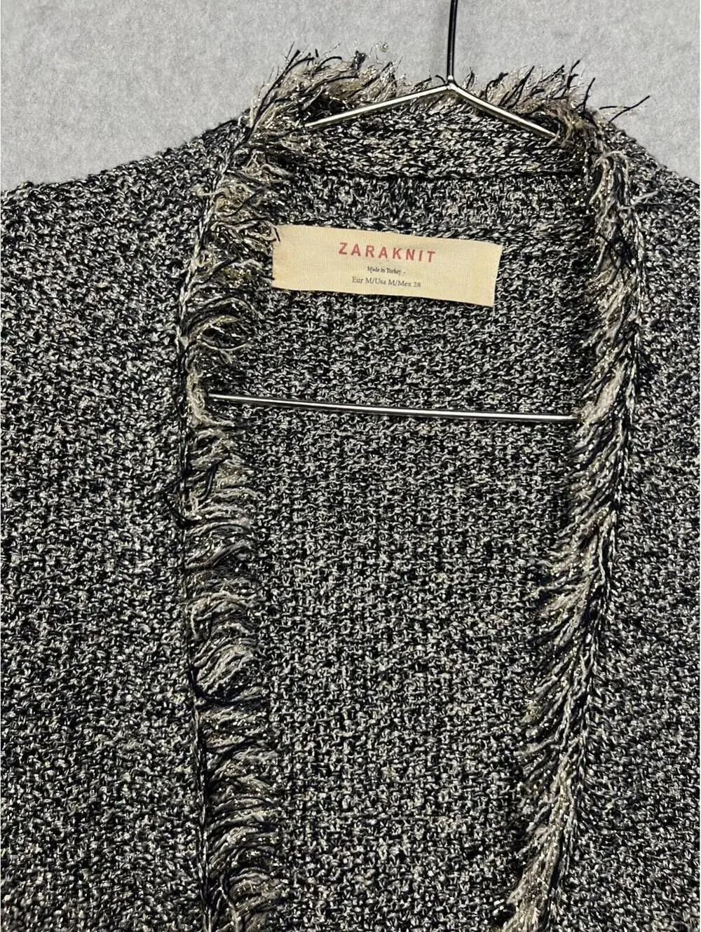 Zara Knit Womens Metallic Distressed Open Front Cardigan Sweater M Chic - Picture 4 of 10